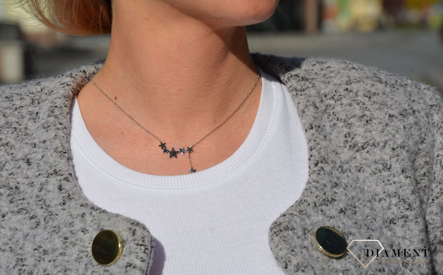 Celebrytka srebrna czarne gwiazdki Dall'Acqua ✓Srebrne Naszyjniki Damskie w Sklepie z Biżuterią zegarki-diament.pl✓.jpg